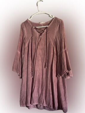 entro Dusty Mauve Lace-Up Peasant Tunic